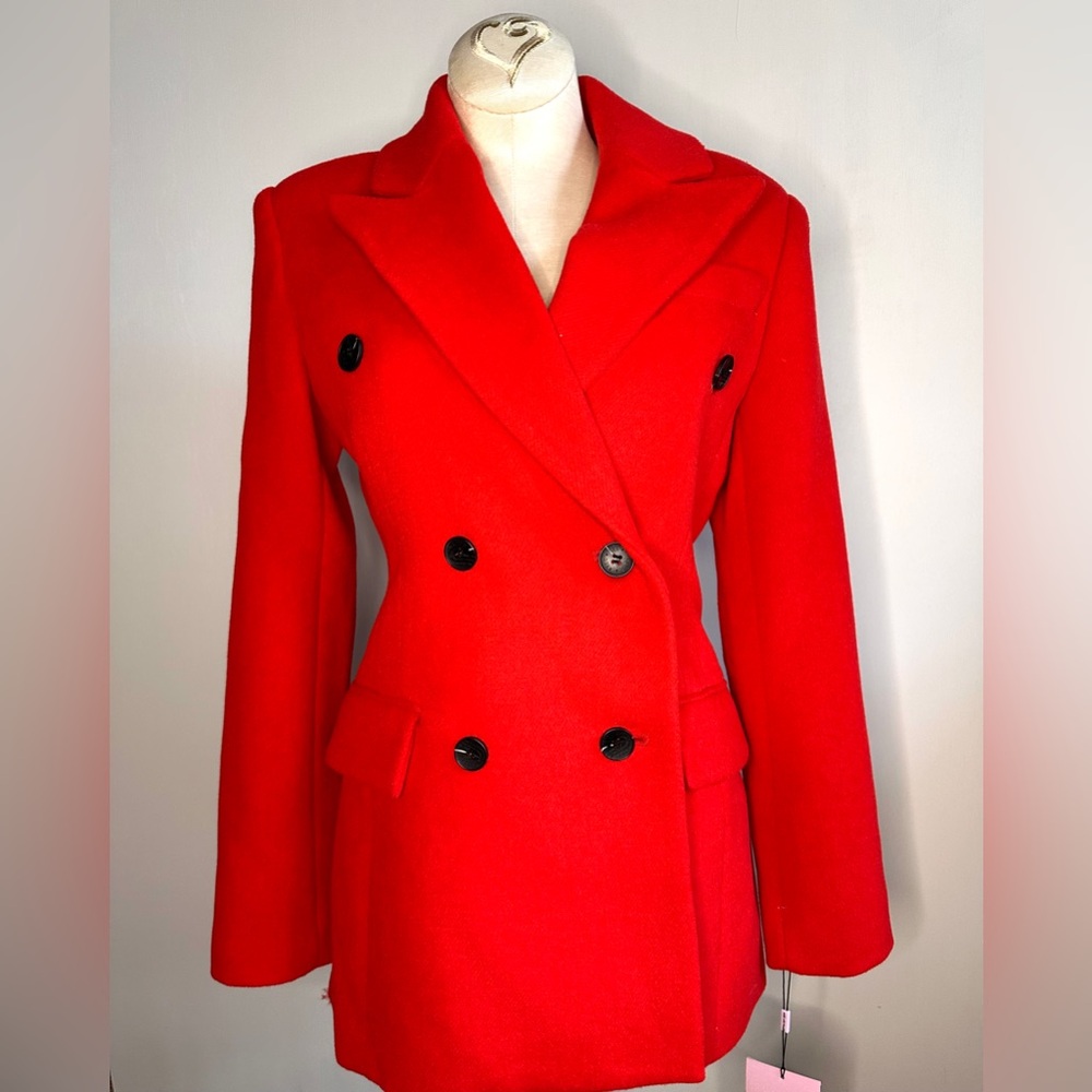 NWT Avec Les Filles Double Breasted Blazer Jacket Red XL Hourglass Wool Blend